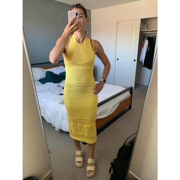 ESTEBAN CORTAZAR x RTR Yellow Knit Sweater Sleeveless Crochet Midi Dress Size XS - Picture 14 of 14